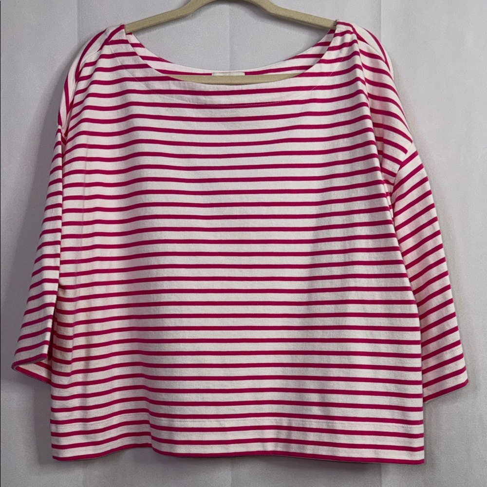 On 34th Cropped Striped 3/4 Sleeve Pink and White Striped Women's Top